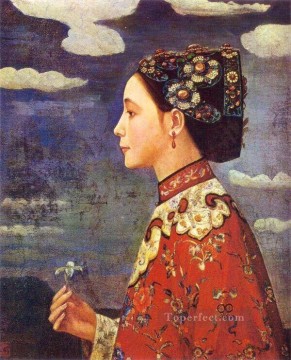 Woman Holding an Orchid Fang Hui Fujishima Takeji oil Japanese Oil Paintings